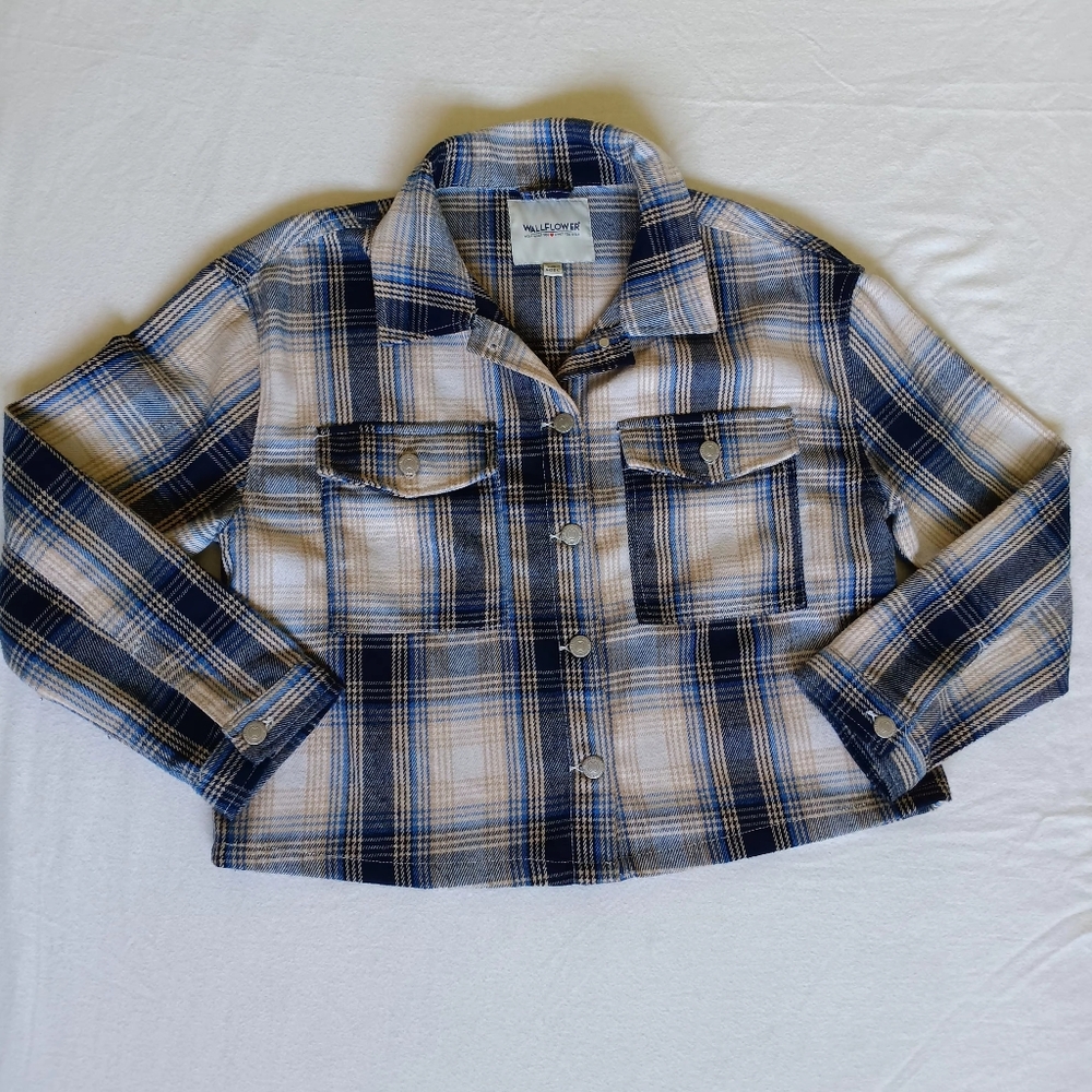 Wallflower Blue and White Casual Button Down Jacket Sz L